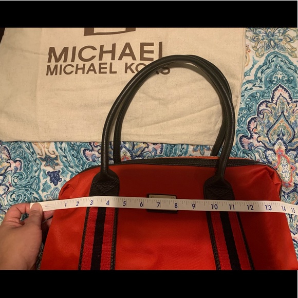 michael kors red montauk II shoulder satchel nylon with leather trim - Picture 3 of 5
